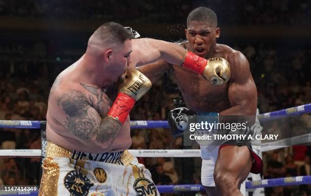 S Andy Ruiz fights against England's Anthony Joshua in the 7th round to win by TKO during their 12-round IBF, WBA, WBO & IBO World Heavyweight...