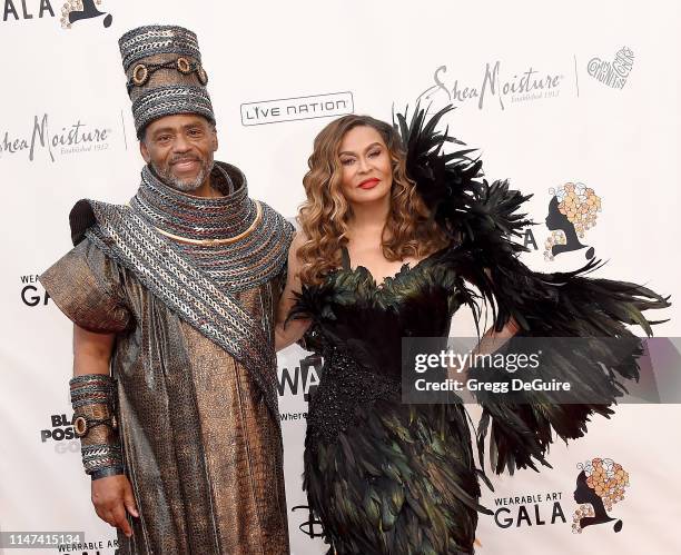 Richard Lawson and Tina Knowles-Lawson arrive at the WACO Theater Center's 3rd Annual Wearable Art Gala at The Barker Hangar at Santa Monica Airport...