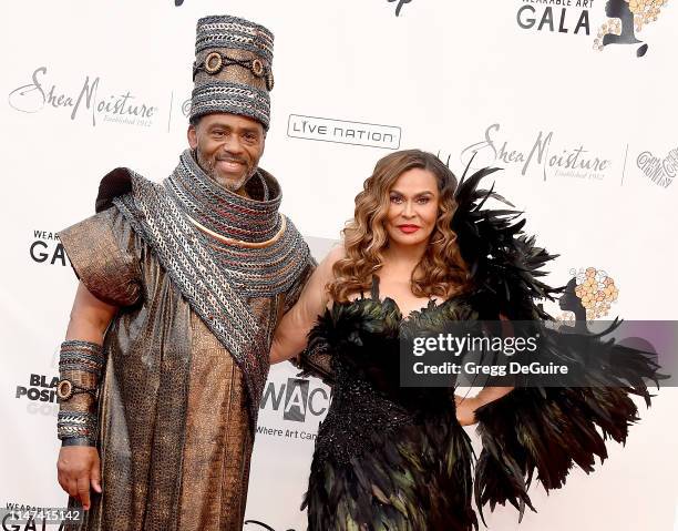 Richard Lawson and Tina Knowles-Lawson arrive at the WACO Theater Center's 3rd Annual Wearable Art Gala at The Barker Hangar at Santa Monica Airport...