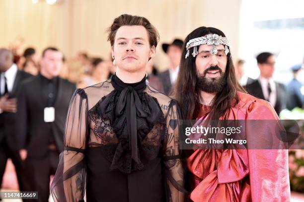 Harry Styles and Alessandro Michele attend The 2019 Met Gala Celebrating Camp: Notes on Fashion at Metropolitan Museum of Art on May 06, 2019 in New...
