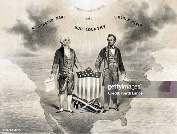 george washington, abraham lincoln, and the usa - pledge of allegiance stock illustrations