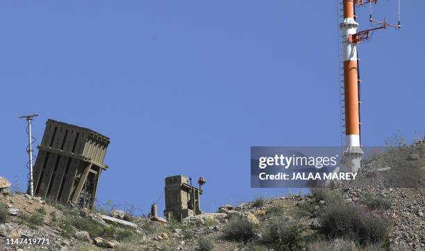 Battery of Israel's Iron Dome defence system, designed to intercept and destroy incoming short-range rockets and artillery shells, is pictured in...