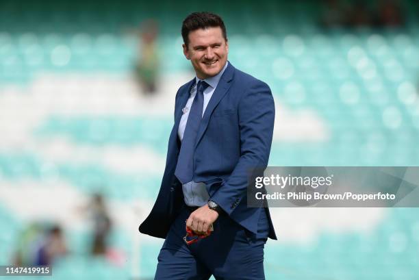 Graeme Smith looks on before the ICC Cricket World Cup Group Match between South Africa and Bangladesh at the Kia Oval on June 2, 2019 in London,...