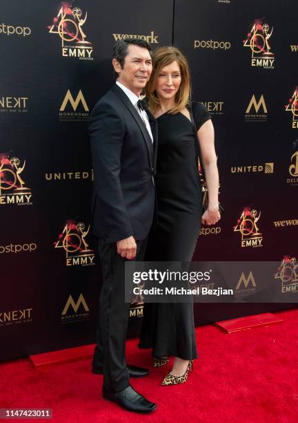 Lou Diamond Phillips and Yvonne Boismier Phillips attend the Entertainment Studios Daytime Emmys 2019 on May 05, 2019 in Pasadena, California.