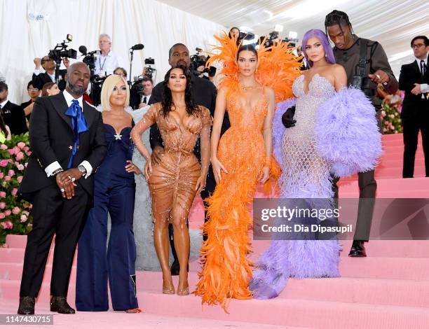 Corey Gamble, Kris Jenner, Kanye West, Kim Kardashian West, Kendall Jenner, Kylie Jenner and Travis Scott attend The 2019 Met Gala Celebrating Camp:...