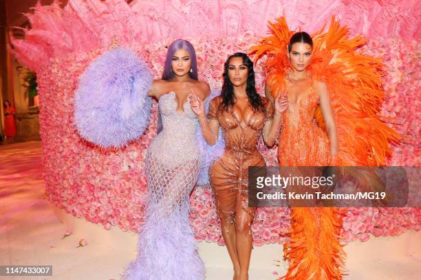 Kylie Jenner, Kim Kardashian West, and Kendall Jenner attend The 2019 Met Gala Celebrating Camp: Notes on Fashion at Metropolitan Museum of Art on...