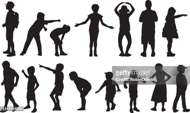 various children silhouettes - playful stock illustrations