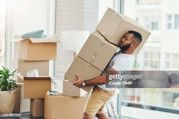 making a clumsy attempt to carry more than he can handle - carrying box stock pictures, royalty-free photos & images