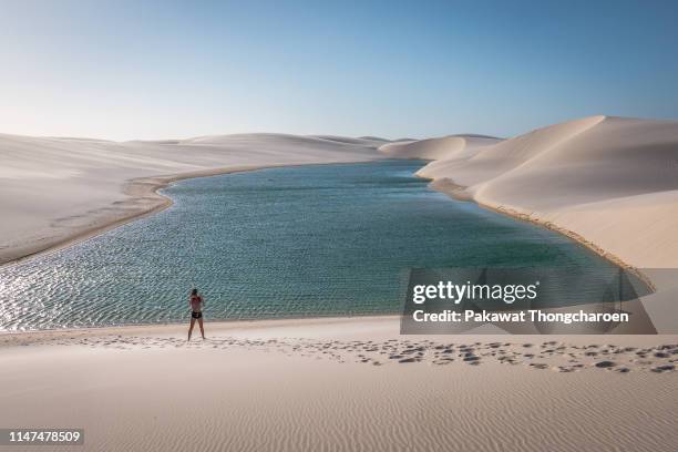 beautiful landscape of lencois maranhenses, brazil - barreirinhas stock-fotos und bilder