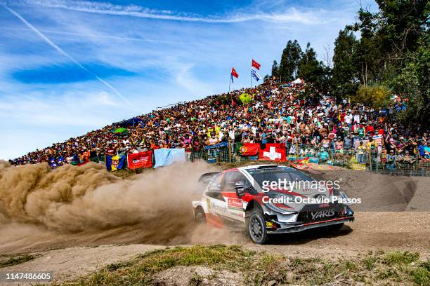 Ott Tanak of Estonia and Martin Jarveoja of Estonia compete with their Toyota Gazoo Racing WRT Toyota Yaris WRC during the Special Stage 17 of the...