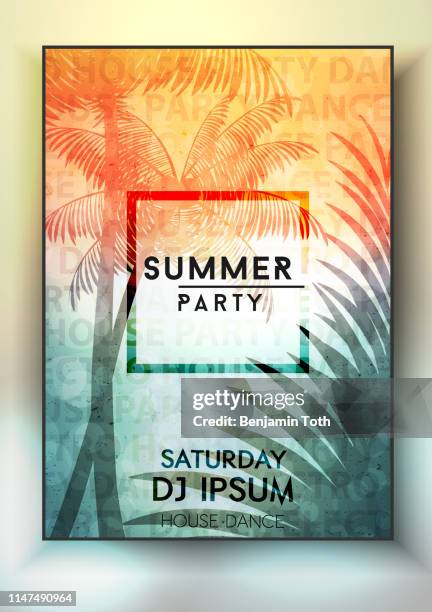 ilustraciones, imágenes clip art, dibujos animados e iconos de stock de diseño de cartel de noche de verano - playa verano felicidad