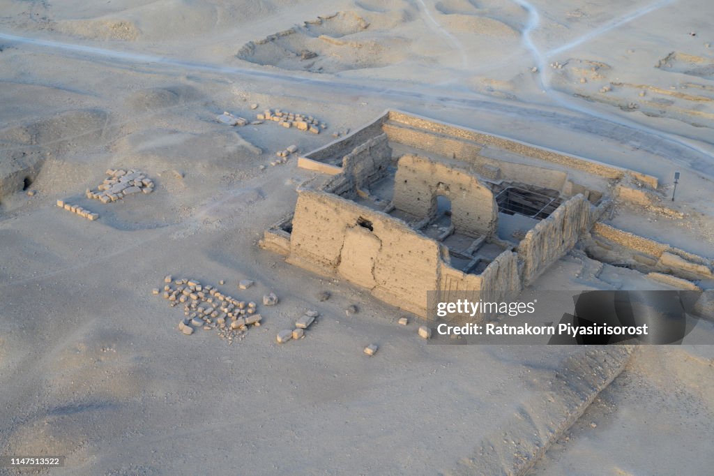 Sunrise Scene of Aerial View from Balloon of Queen Hatshepsut's Palace, Luxor, Egypt