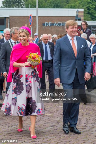 King Willem-Alexander and Queen Maxima of The Netherlands during a visit to the village of Nagele in the Flevoland Province on April 27, 2017 in...