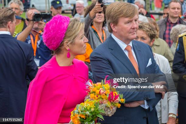 King Willem-Alexander and Queen Maxima of The Netherlands during a visit to the village of Nagele in the Flevoland Province on April 27, 2017 in...