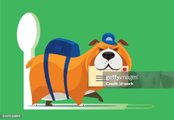 courier dog holding envelope - dog lying on back stock illustrations