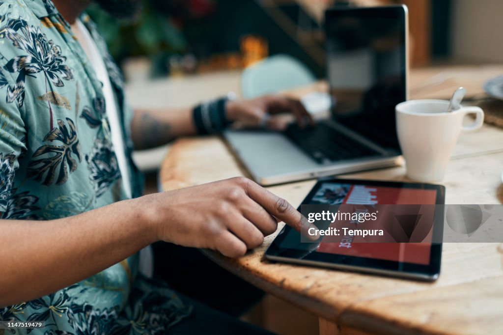 Millenial Using Technology Young Millennial Using Technology For His Investment And On Line ...