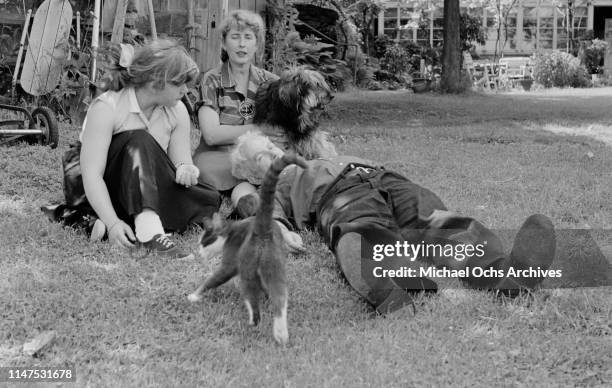 American sculptor Alexander Calder with his wife Louisa and their daughter Mary in Roxbury, Connecticut, circa 1953.