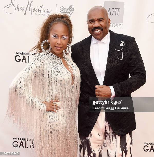 Steve Harvey and Marjorie Elaine Harvey arrive at the WACO Theater Center's 3rd Annual Wearable Art Gala at The Barker Hangar at Santa Monica Airport...