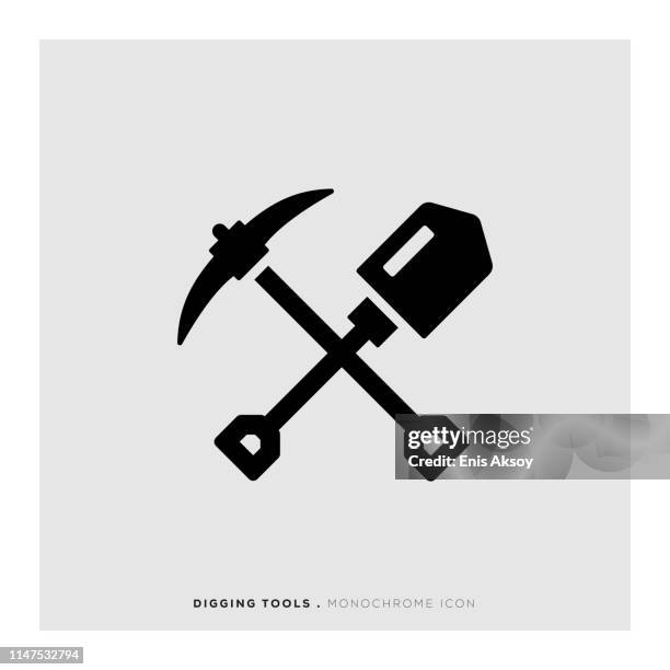 digging tools monochrome icon - archaeology icons stock illustrations