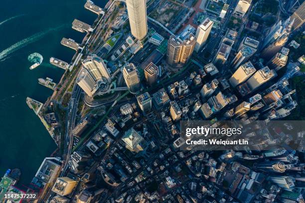 hong kong victoria harbour - victoria aerial stock pictures, royalty-free photos & images