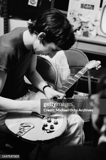 English musician Pete Townshend, lead guitarist of rock band The Who, backstage during the 'Murray the K' show in New York City, March 1967.