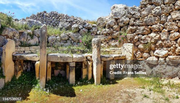 ggantija, a neolithic megalithic temple complex on gozo island (malta) - gozo malta stock pictures, royalty-free photos & images