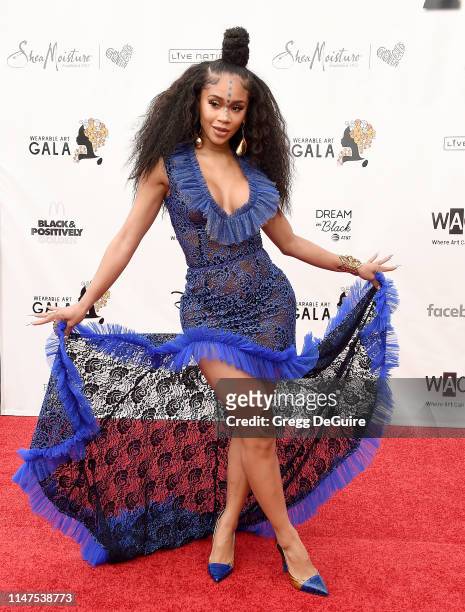 Saweetie arrives at the WACO Theater Center's 3rd Annual Wearable Art Gala at The Barker Hangar at Santa Monica Airport on June 1, 2019 in Santa...