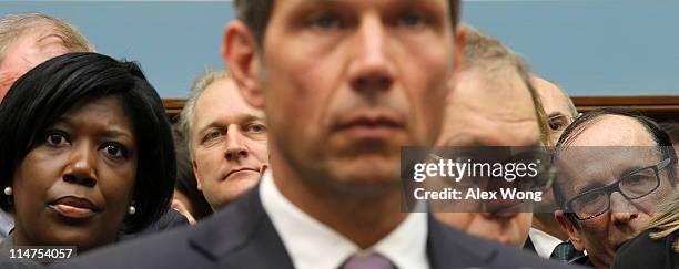 Audience listen as CEO of Deutsche Telekom AG Rene Obermann testifies during a hearing before the Intellectual Property, Competition and the Internet...