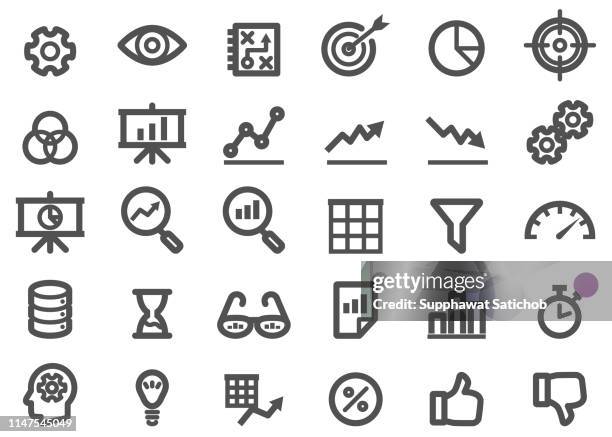 analytic thickness line icons set - dicht stock-grafiken, -clipart, -cartoons und -symbole