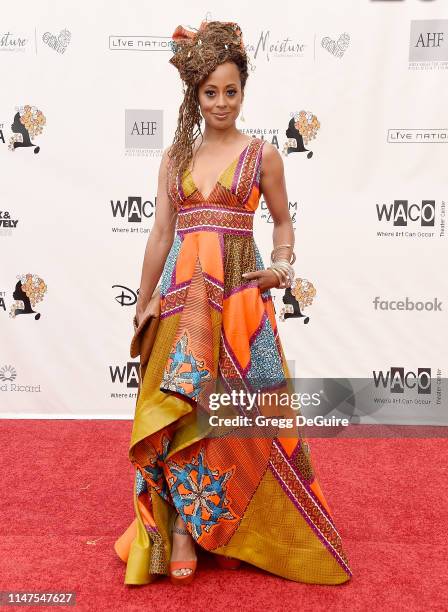 Essence Atkins arrives at the WACO Theater Center's 3rd Annual Wearable Art Gala at The Barker Hangar at Santa Monica Airport on June 1, 2019 in...