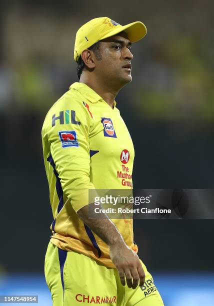 Ms Dhoni of the Chennai Super Kings looks on prior to the India Premier League IPL Qualifier Final match between the Mumbai Indians and the Chennai...