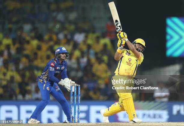 Suresh Raina of the Chennai Super Kings bats during the India Premier League IPL Qualifier Final match between the Mumbai Indians and the Chennai...