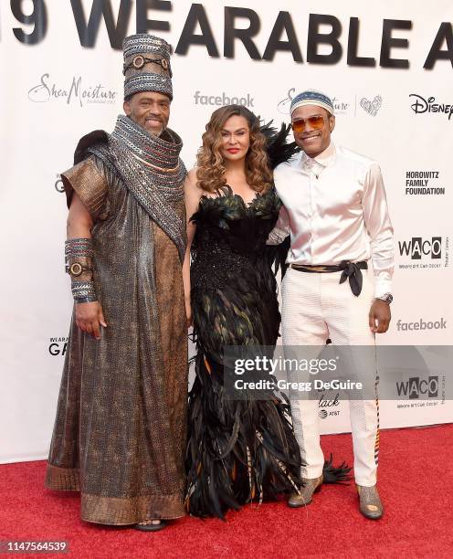 Richard Lawson, Tina Knowles-Lawson, and Maxwell arrive at the WACO Theater Center's 3rd Annual Wearable Art Gala at The Barker Hangar at Santa...