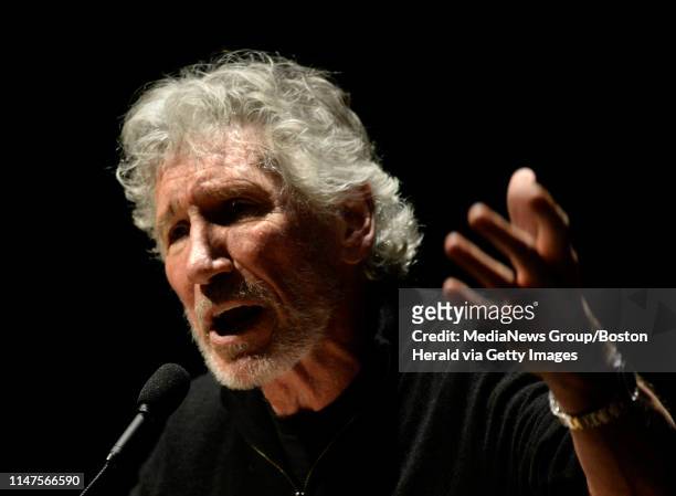 Pink Floyd co-founder Roger Waters speaks during a panel on free speech and the Israeli-Palestinian conflict at the University of Massachusetts...