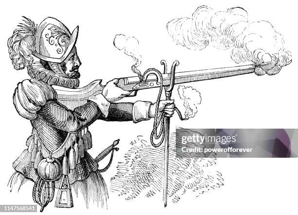 ilustrações de stock, clip art, desenhos animados e ícones de arquebus, early long gun - 15th century - idade humana