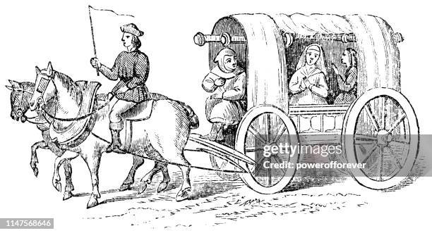 medieval carriage - 15th century - horse carriage stock illustrations