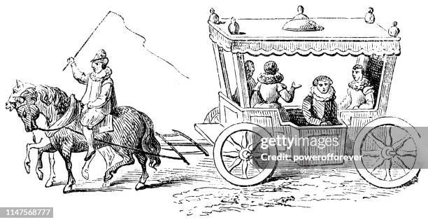 early english coach - 16th century - coach travel stock illustrations