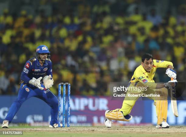 Ms Dhoni of the Chennai Super Kings bats during the India Premier League IPL Qualifier Final match between the Mumbai Indians and the Chennai Super...