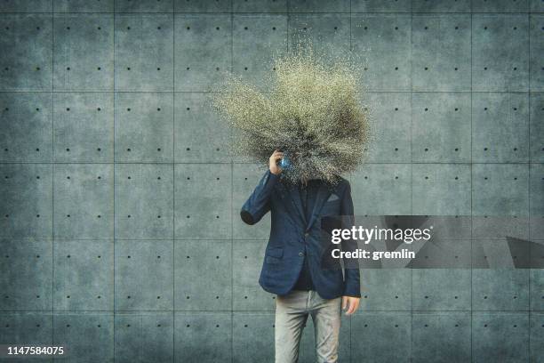 abstract businessman with exploding head - feeling full stock pictures, royalty-free photos & images