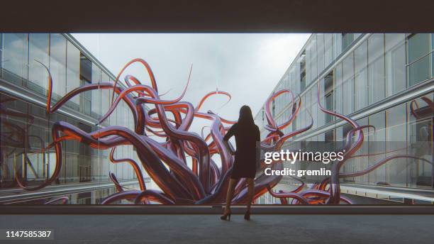 abstract office businesswoman with alien tentacles - alien tentacle stock pictures, royalty-free photos & images