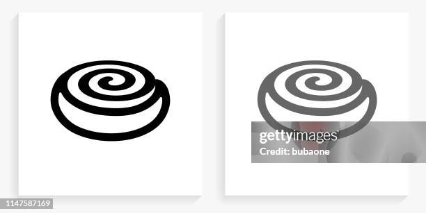 bildbanksillustrationer, clip art samt tecknat material och ikoner med kanel bulle svart och vit fyrkantig ikon - bulle