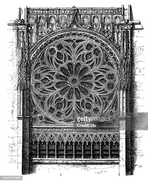 detail der kirche in rouen, fenster rose - normandy stock-grafiken, -clipart, -cartoons und -symbole