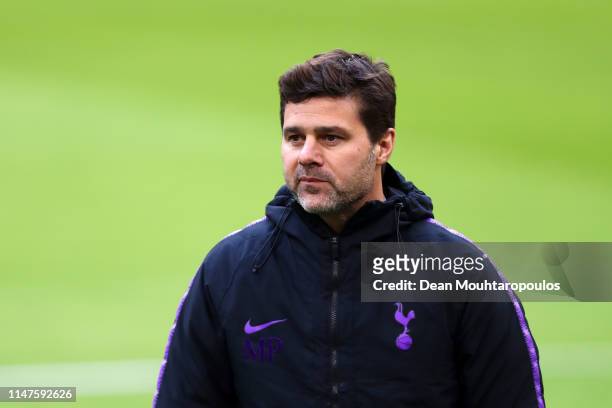 Mauricio Pochettino, Manager of Tottenham Hotspur looks on during a training session ahead of their UEFA Champions League Semi Final second leg match...