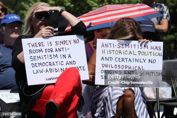 About 30 people join a rally against anti-semitism and in support of President Donald Trump front of the West Front of the U.S. Capitol May 07, 2019...