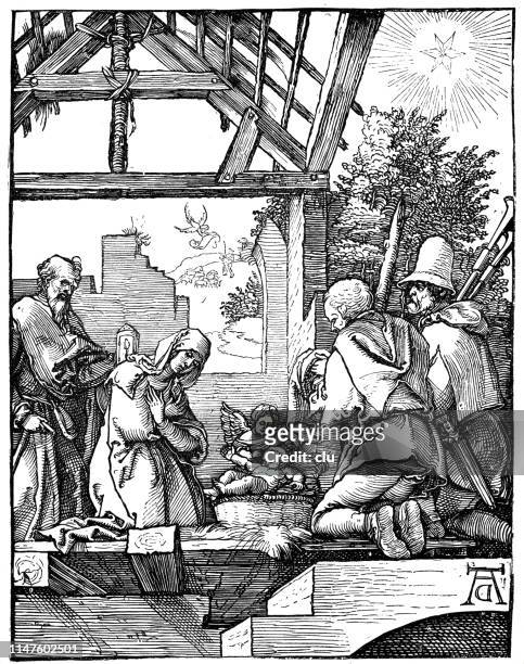 from the little passion, by albrecht dürer, virgin mary and jesus - albrecht durer stock illustrations