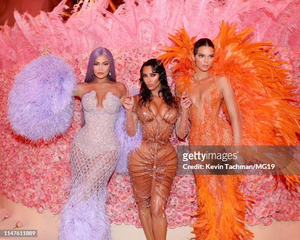 Kylie Jenner, Kim Kardashian West and Kendall Jenner attend The 2019 Met Gala Celebrating Camp: Notes on Fashion at Metropolitan Museum of Art on May...