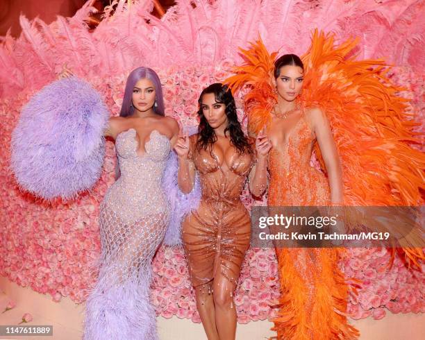 Kylie Jenner, Kim Kardashian West and Kendall Jenner attend The 2019 Met Gala Celebrating Camp: Notes on Fashion at Metropolitan Museum of Art on May...