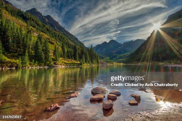 sunset over maroon bells colorado, usa - maroon bells summer stock pictures, royalty-free photos & images