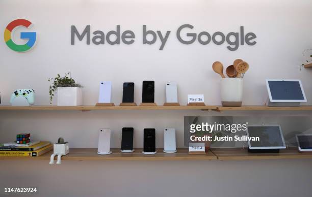 The new Google Pixel 3a is displayed during the 2019 Google I/O conference at Shoreline Amphitheatre on May 07, 2019 in Mountain View, California....