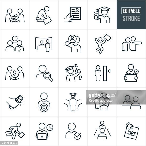 job recruiting and hiring thin line icons-editable stroke - bürojob stock-grafiken, -clipart, -cartoons und -symbole